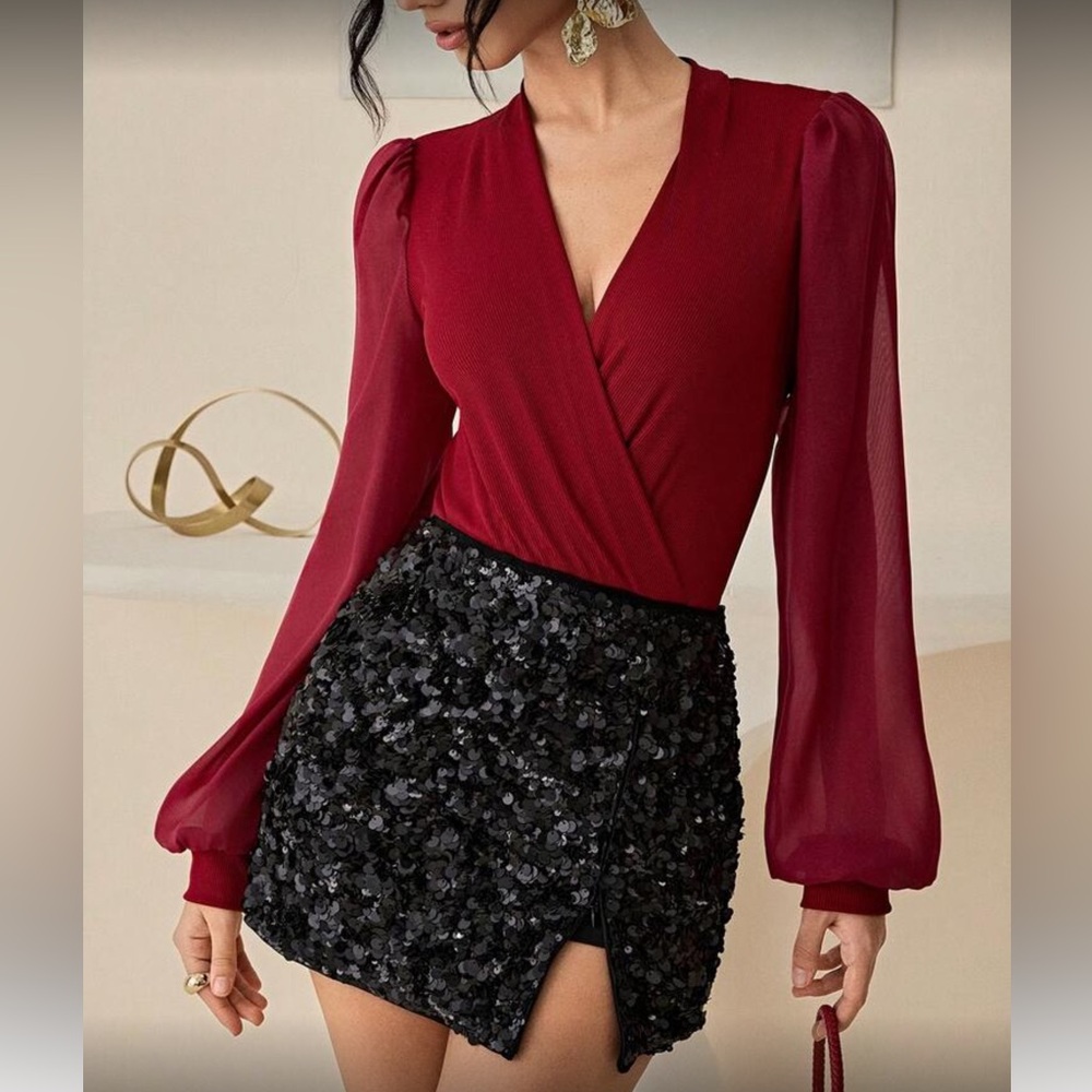 Elegant Burgundy Women's Top Bodysuit